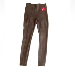 SPANX Women S Pants Brown Polyester Faux Suede High Rise Pull On Skinny Stretch